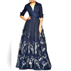 THEIA Floral Organza Fil Coupe Shirt Ball Gown